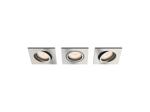 Philips DONEGAL recessed downlight, square, 3-pack, brushed steel