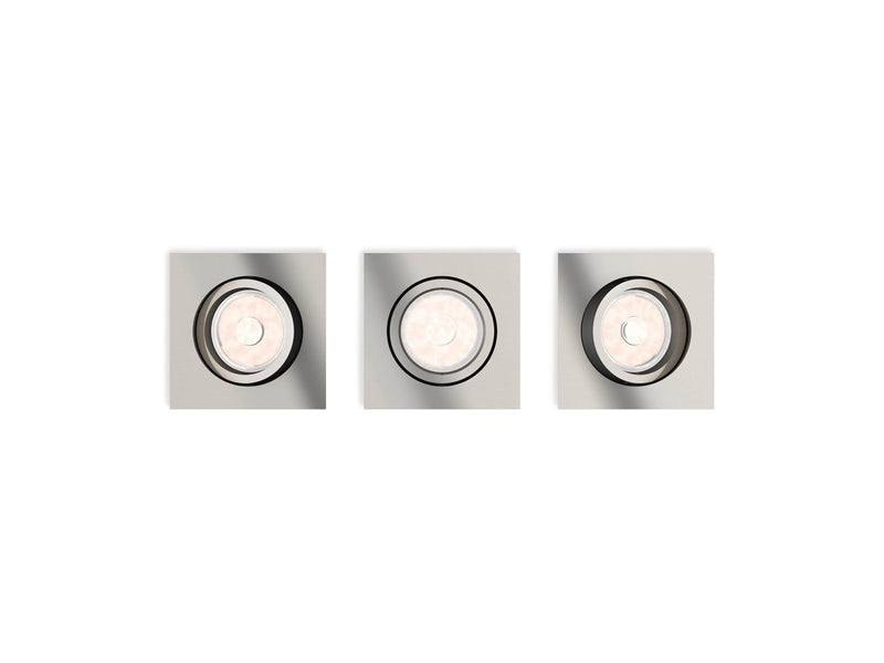 Philips DONEGAL recessed downlight, square, 3-pack, brushed steel