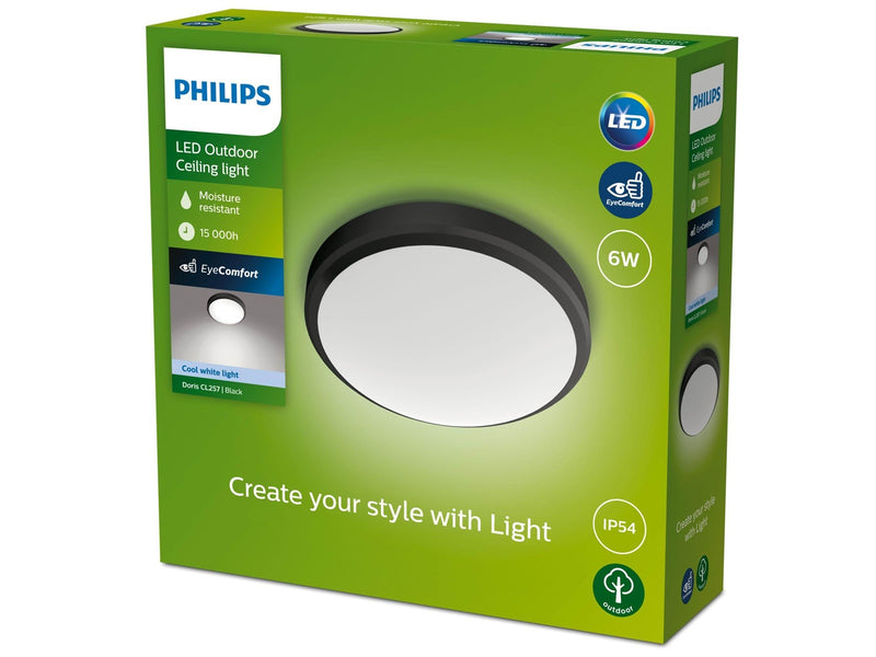 Philips Doris Ceiling 6W 40K Black IP54 HV