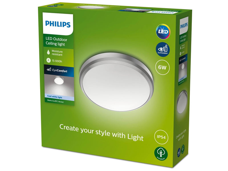 Philips Doris Ceiling 6W 40K Nickel IP54 HV