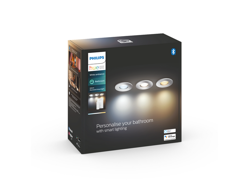 Philips Hue Adore Bathroom Recessed Downlight - Chrome - 3-pack