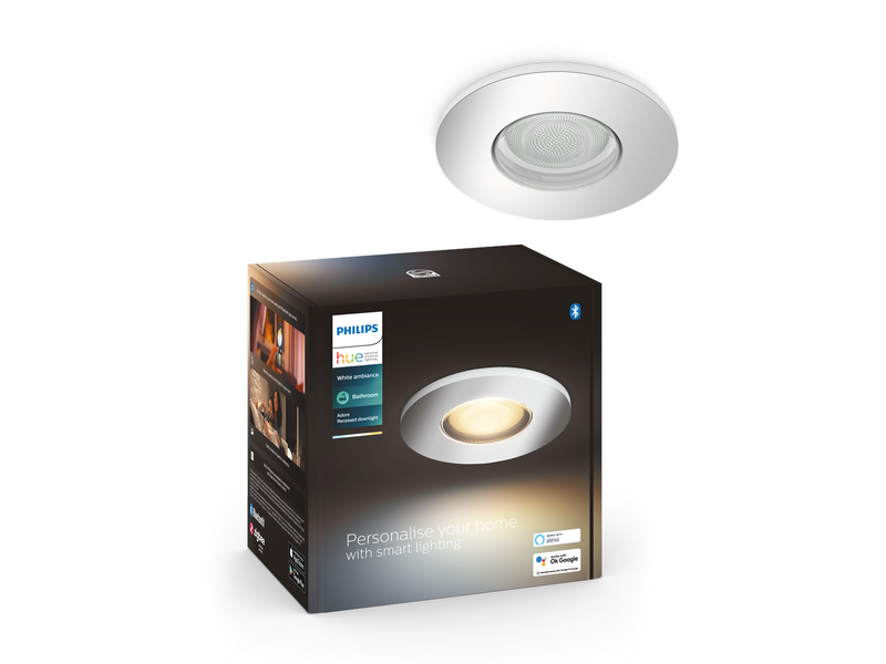 Philips Hue Adore Bathroom Recessed Downlight - with Hue Dimmer switch
