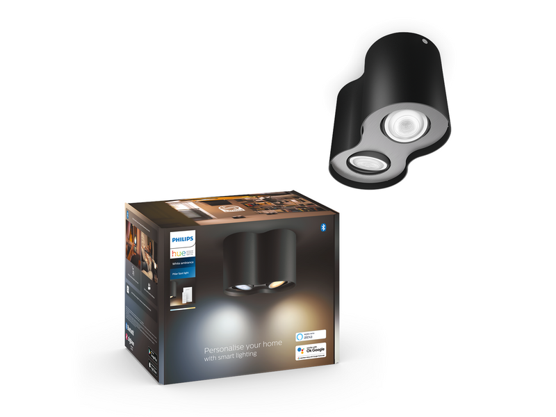 Philips Hue Pillar Double Spotlight - Black - With Dimmer Switch