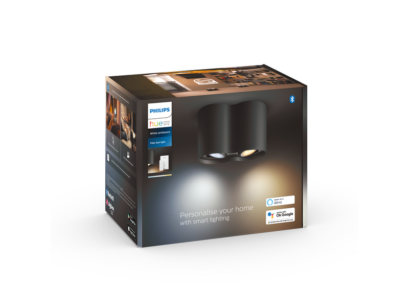 Philips Hue Pillar Double Spotlight - Black - With Dimmer Switch