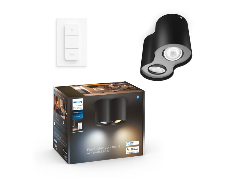 Philips Hue Pillar Double Spotlight - Black - With Dimmer Switch