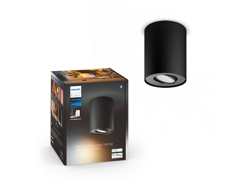 Philips Hue Pillar Single Spotlight - Black - With Dimmer Switch