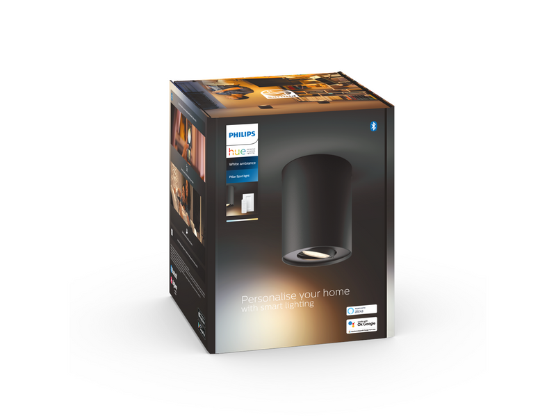Philips Hue Pillar Single Spotlight - Black - With Dimmer Switch
