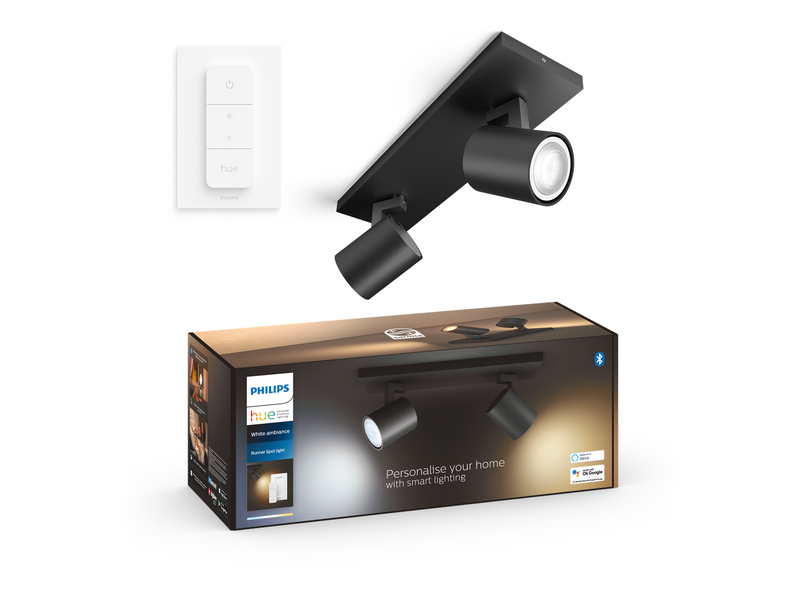 Philips Hue Runner Double Spotlight - Black - With Dimmer Switch