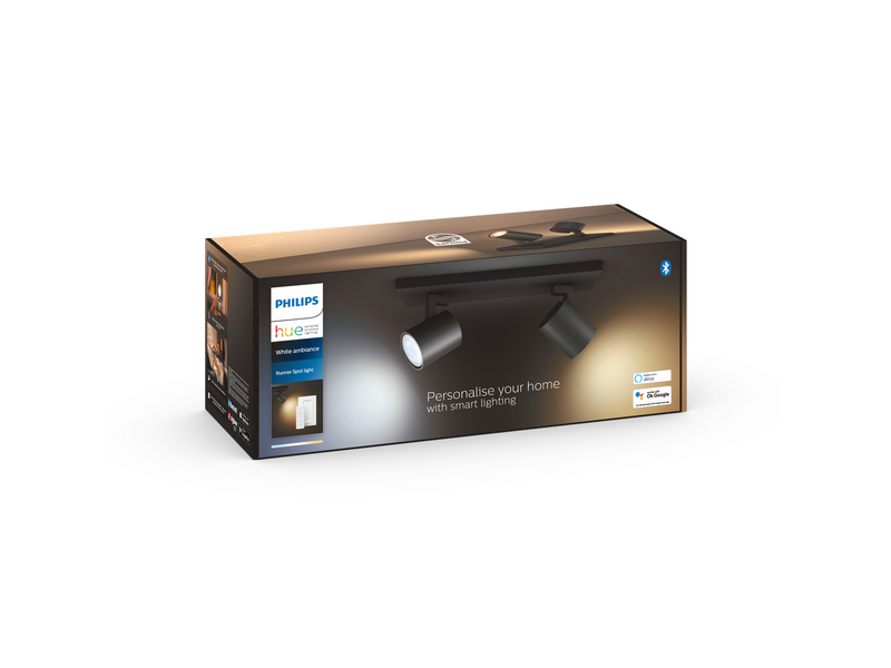 Philips Hue Runner Double Spotlight - Black - With Dimmer Switch