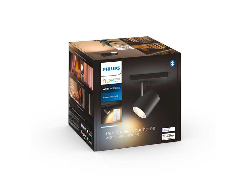 Philips Hue Runner Single Spotlight - Black - With Dimmer Switch