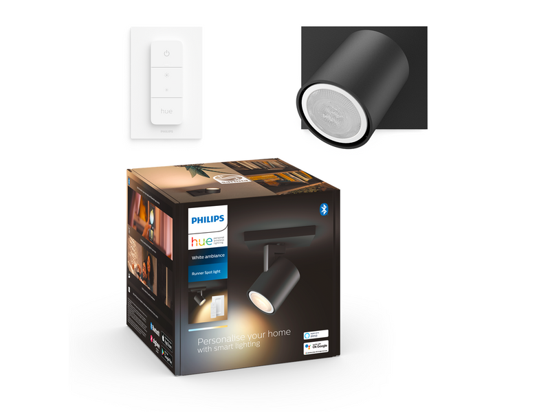 Philips Hue Runner Single Spotlight - Black - With Dimmer Switch