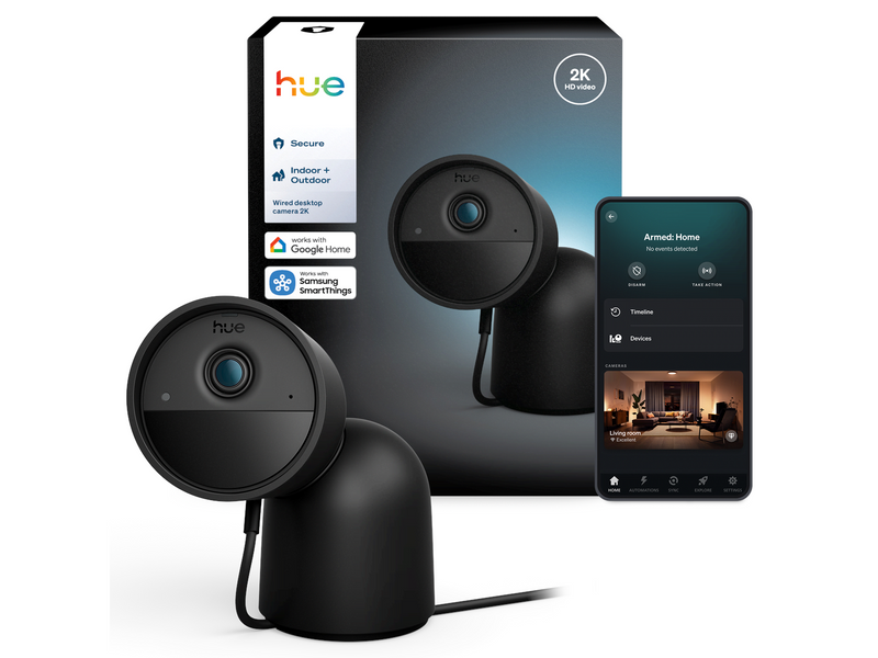 Philips Hue Secure 2K wired camera with desktop stand - black