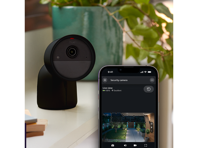 Philips Hue Secure 2K wired camera with desktop stand - black