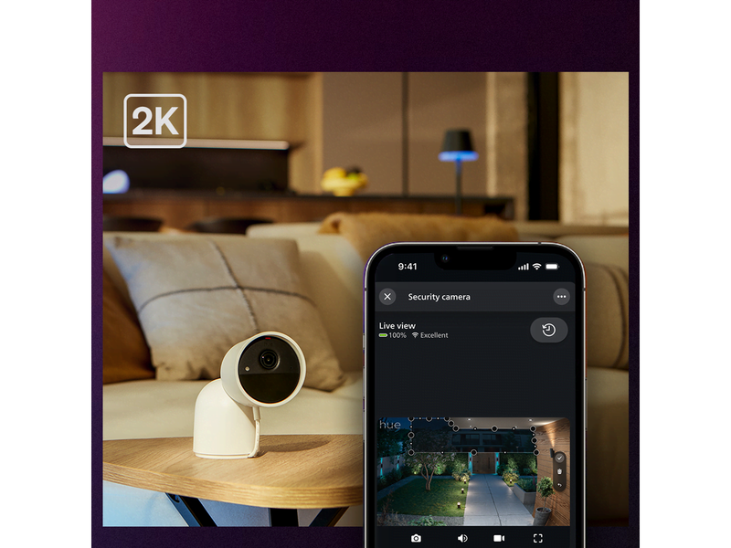 Philips Hue Secure 2K wired camera with desktop stand - white