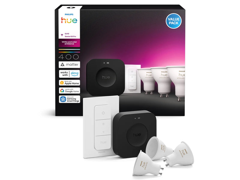 Philips Hue Starter Kit Pro: 3 GU10 bulbs + Dimmer switch + Bridge Pro