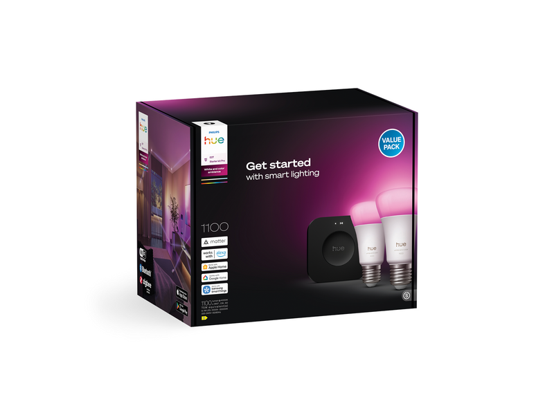 Philips Hue Starter kit: 2 E27 color-capable smart bulbs + Bridge Pro