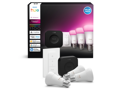 Philips Hue Starter kit: 3 E27 smart bulbs + Dimmer switch + Bridge Pro