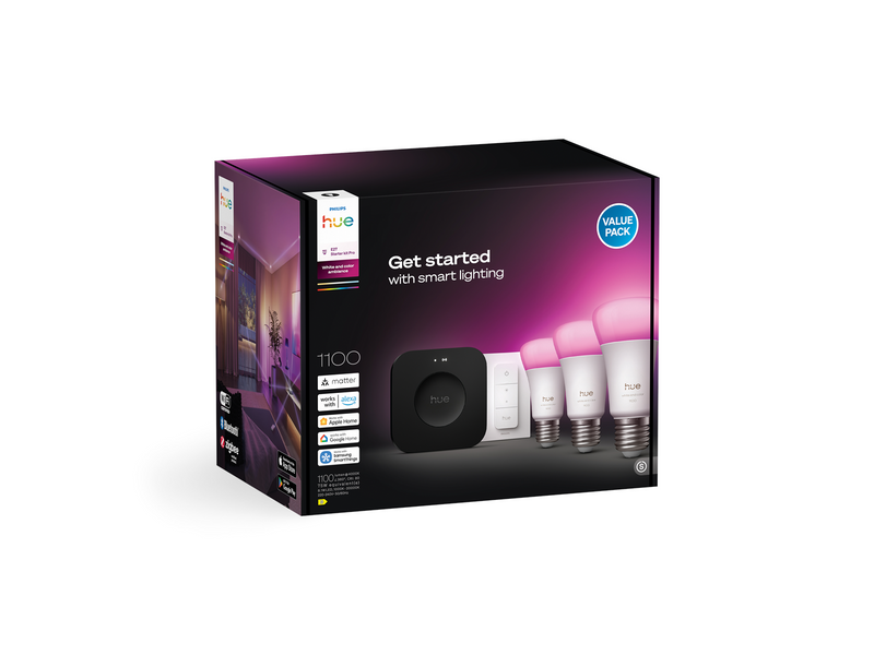 Philips Hue Starter kit: 3 E27 smart bulbs + Dimmer switch + Bridge Pro