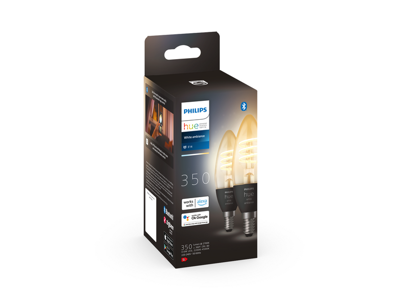 Philips Hue White Ambiance E14 Filament Candle 2-Pack