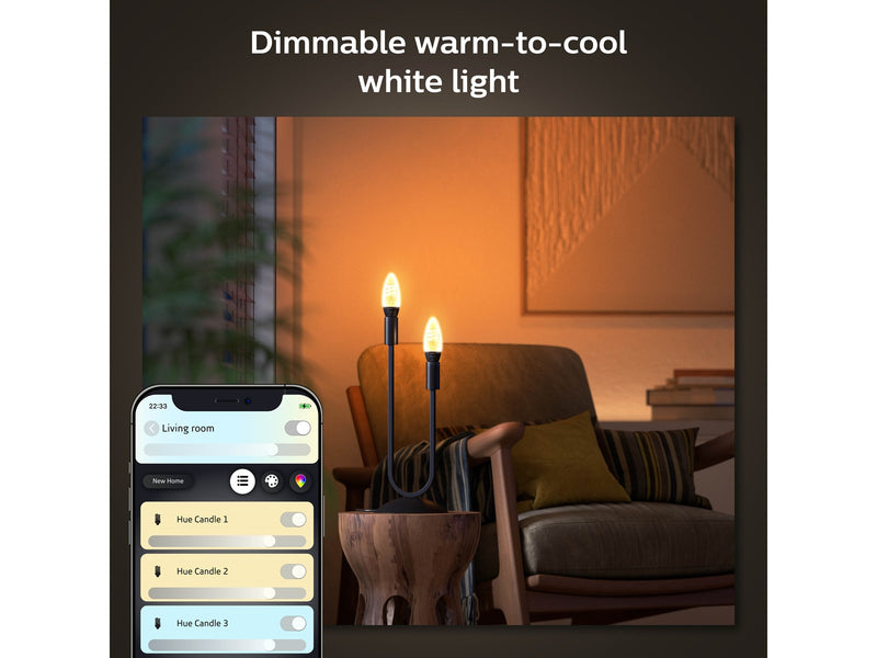 Philips Hue White Ambiance E14 Filament Candle 2-Pack