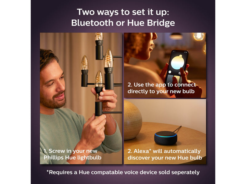 Philips Hue White Ambiance E14 Filament Candle 2-Pack