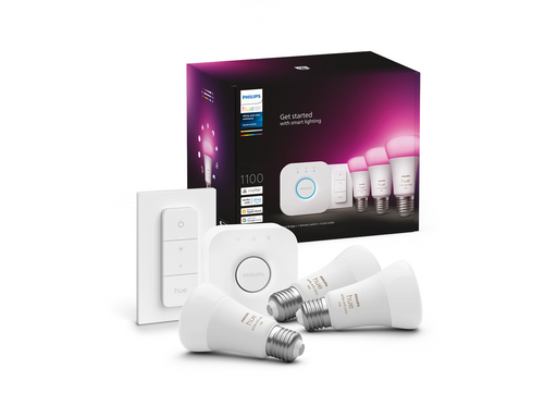 Philips Hue White & Color Ambiance Starter Kit — 3x E27 A60 Bulbs + Dimmer Switch + Hue Bridge