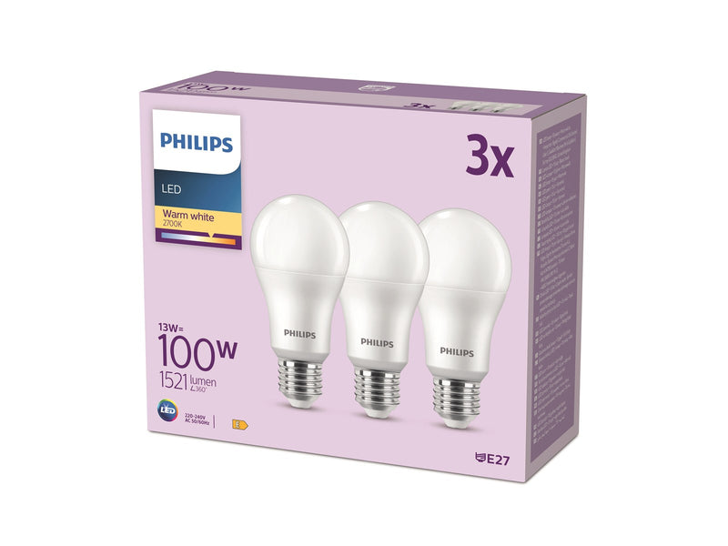 Philips LED-Lampe 13W/827 (100W) Frosted 3-pack E27
