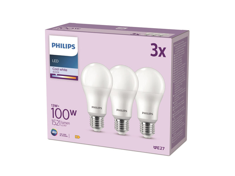 Philips LED-Lampe 13W/840 (100W) frosted 3-pack E27