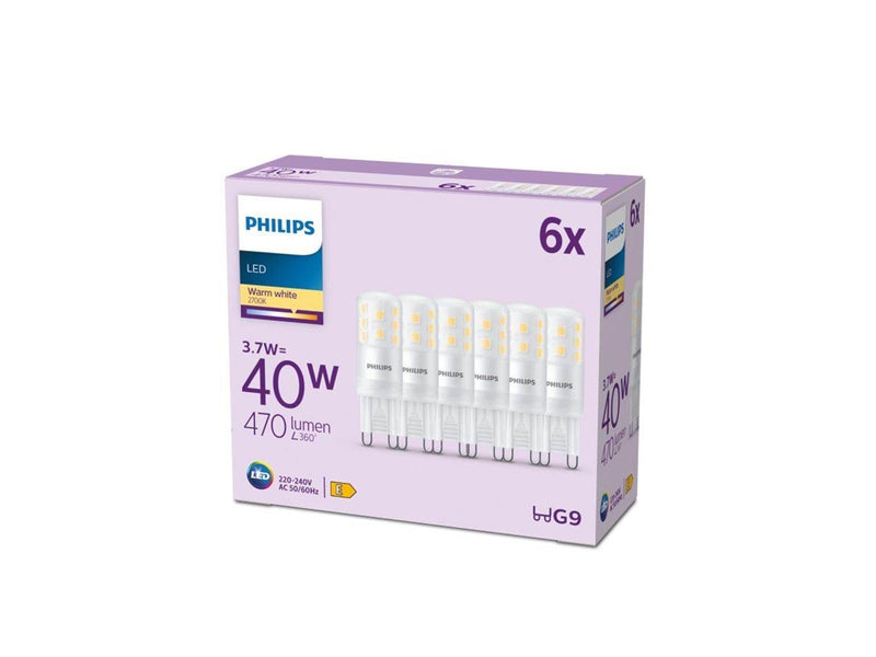 Philips LED-Lampe 470lm 3.7W/827 (40W) 6-pack G9