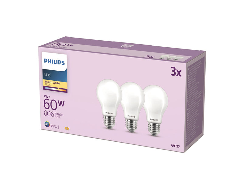 Philips LED-Lampe 7W/827 (60W) Frosted 3-pak E27