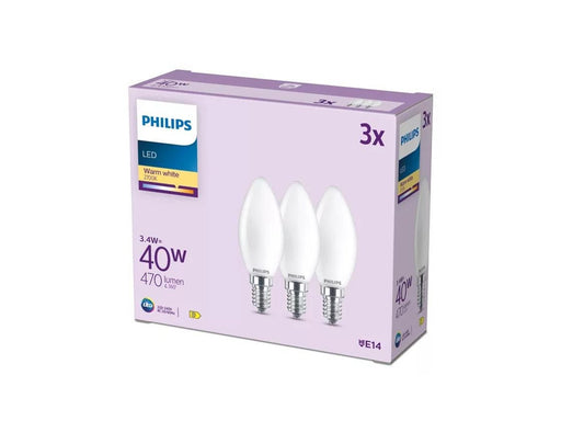 Philips LED-Lampe B35 3,4W/827 (40W) Frosted 3-pack E14