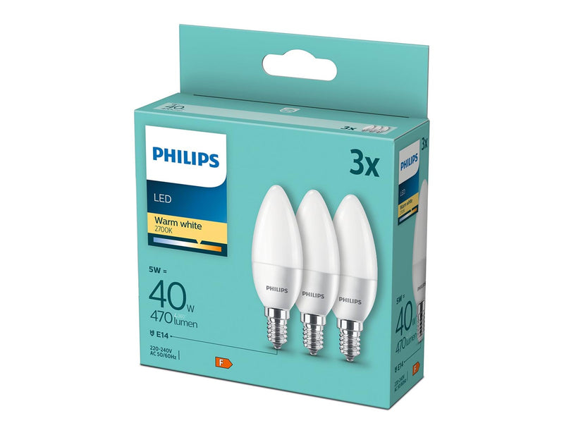 Philips LED-Lampe Candle 5W/827 (40W) Frosted 3-pack E14