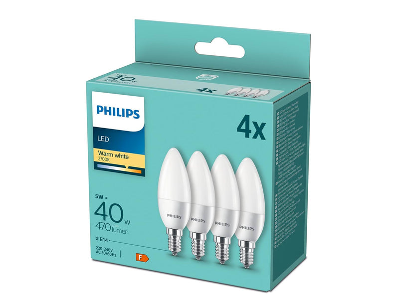 Philips LED-Lampe Candle 5W/827 (40W) Frosted 4-pack E14