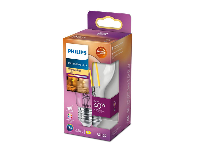 Philips LED-Lampe Classic 3.4W/920-927 (40W) Clear Dimmable E27