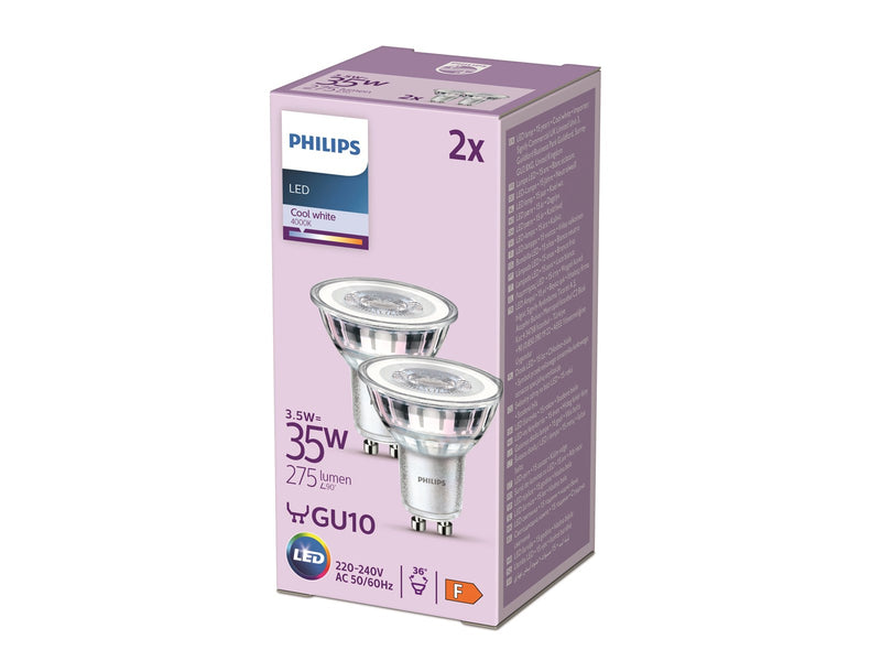 Philips LED-Lampe Classic 3.5W/840 (35W) 36° 2-pack GU10
