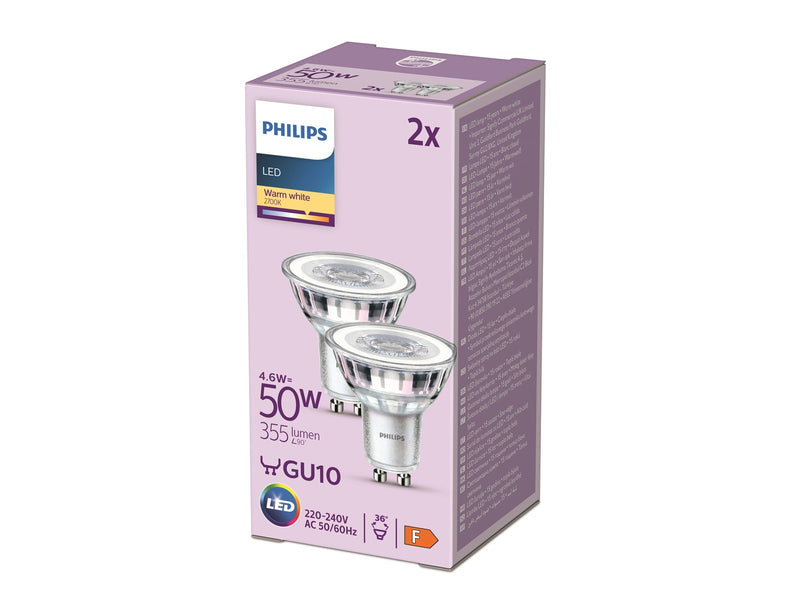 Philips LED-Lampe Classic 4.6W/827 (50W) 2-pack GU10