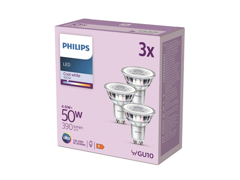 Philips LED-Lampe Classic 4.6W/827 (50W) 36° 3-pack GU10