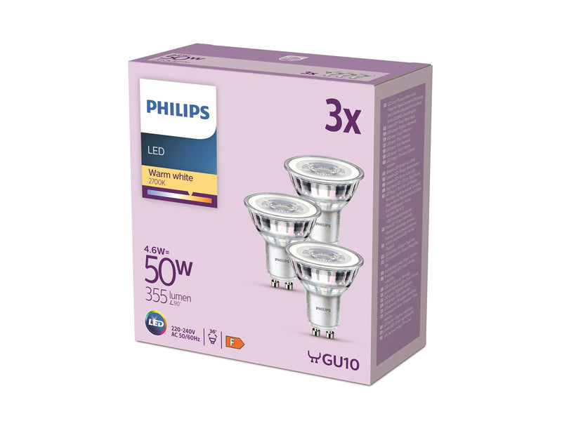Philips LED-Lampe Classic 4.6W/827 (50W) 36° 3-pack GU10