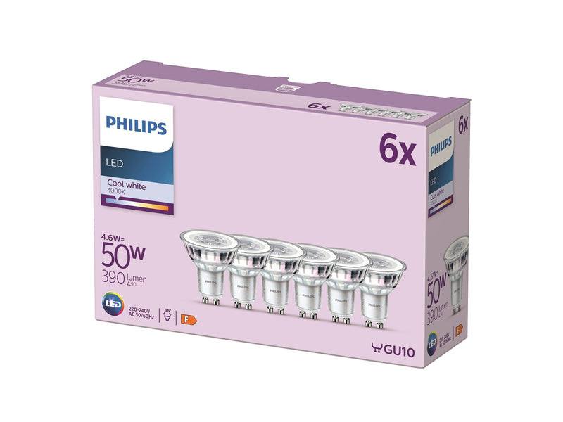 Philips LED-Lampe Classic 4.6W/840 (50W) 36° 6-pack GU10