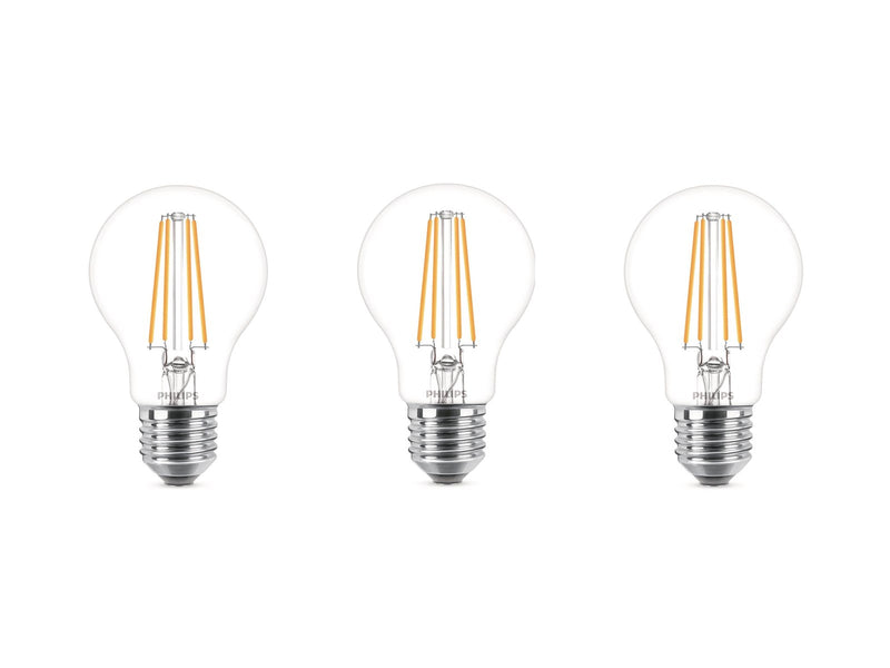 Philips LED-Lampe Classic 7W/827 (60W) Clear 3-pack E27