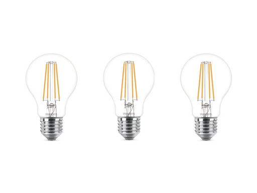 Philips LED-Lampe Classic 7W/827 (60W) Clear 3-pack E27