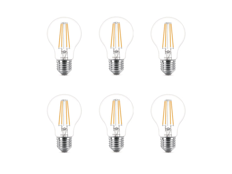 Philips LED-Lampe Classic 7W/827 (60W) Clear 6-pack E27