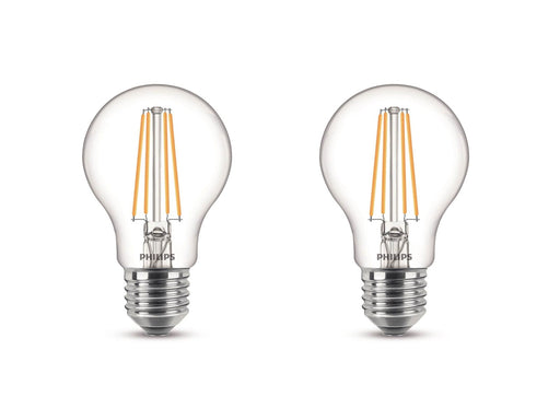Philips LED-Lampe Classic 7W/827 (60W) clear 2-pack E27