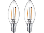 Philips LED-Lampe Classic Candle 2W/827 (25W) Clear 2-pack E14
