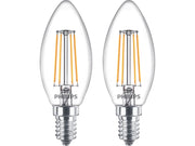 Philips LED-Lampe Classic Candle 4.3W/827 (40W) Clear 2-pack E14