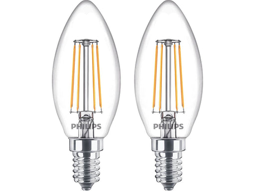 Philips LED-Lampe Classic Candle 4.3W/827 (40W) Clear 2-pack E14