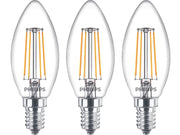 Philips LED-Lampe Classic Candle 4.3W/827 (40W) Clear 3-pack E14