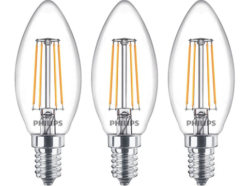 Philips LED-Lampe Classic Candle 4.3W/827 (40W) Clear 3-pack E14