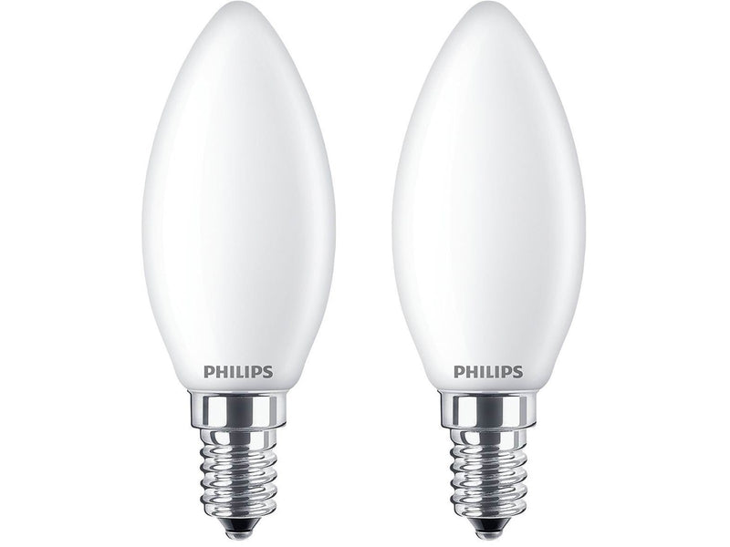 Philips LED-Lampe Classic Candle 4.3W/827 (40W) Frosted 2-pack E14