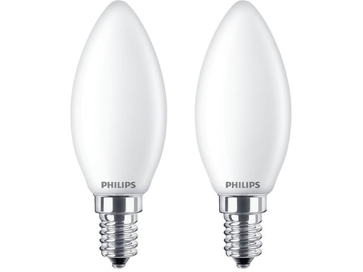 Philips LED-Lampe Classic Candle 4.3W/827 (40W) Frosted 2-pack E14